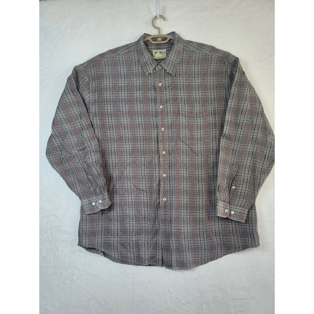 Eddie Bauer Plaid Button Down Shirt 3XL Long Sleeve Cotton Grey Blue Heritage